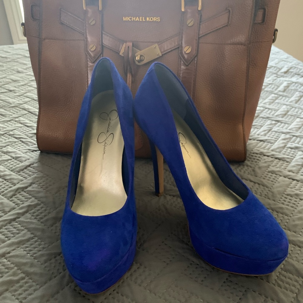 Jessica Simpson blue suede heels - Picture 2 of 4